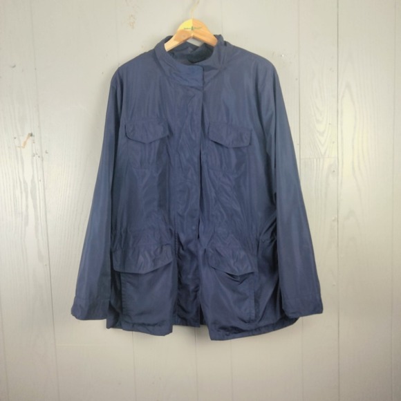 J Jill Rain Jacket Womens XL Blue 4 Pocket Lightweight Utility Outdoor Zip Lined - Picture 1 of 10
